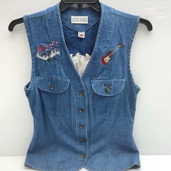 Gotham Jackets & Blazers - Vintage USA Made Gotcha Covered Women's Embroidered Denim Jean Vest - Size S